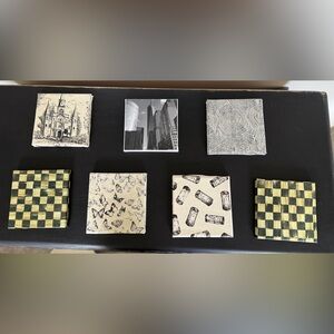 Set Artistic Black and White Small Wall Canvasses Homemade Decoupage Small Art